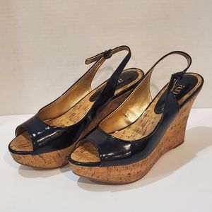 Ana Open Toe, Black Wedges, Size 10M